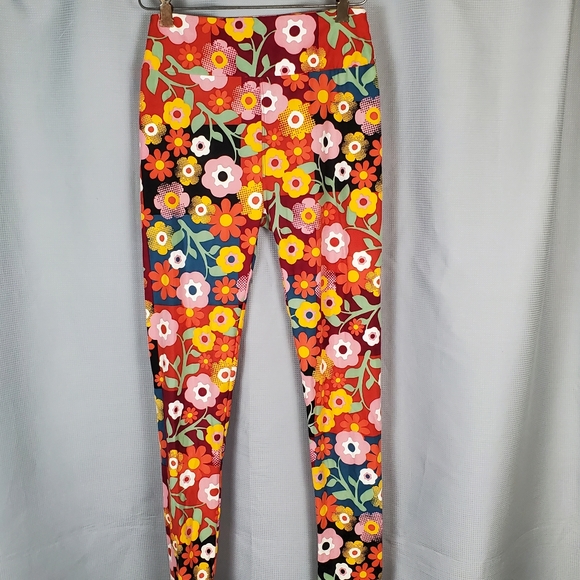 LuLaRoe Pants - Lularoe one size leggings, multicolored color block with floral pattern
